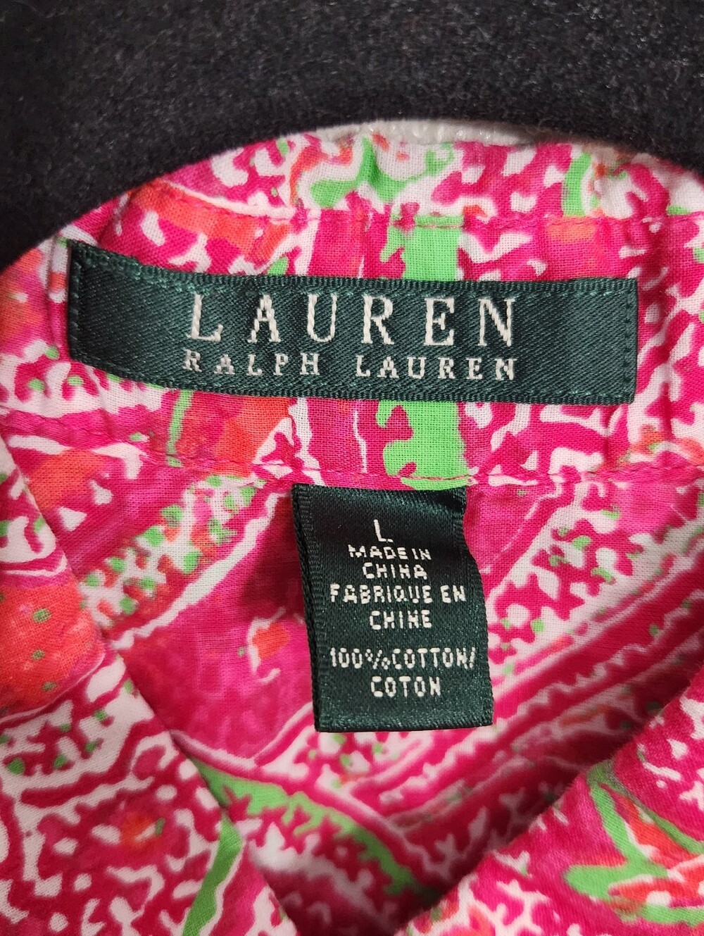 Lauren Ralph Lauren Pink, Green & White Printed Cotton Blouse - Picture 10 of 10